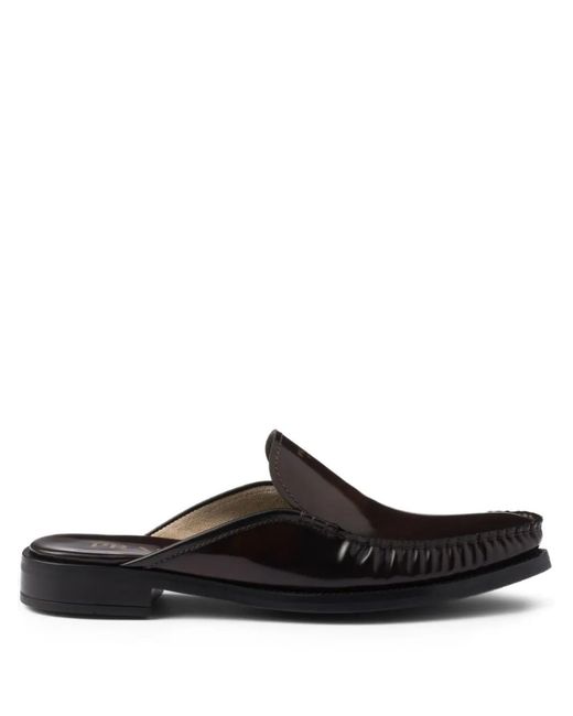 Prada Black Logo-Plaque Leather Mules