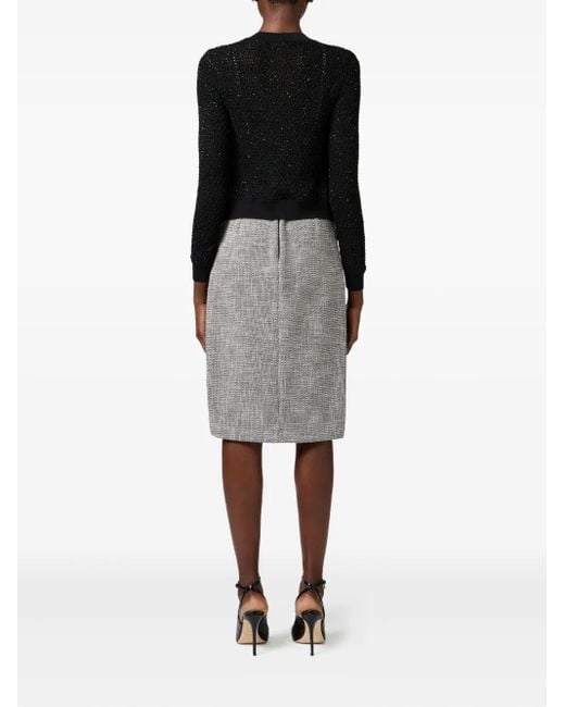 Elisabetta Franchi Gray Tweed Side-Split Midi Skirt