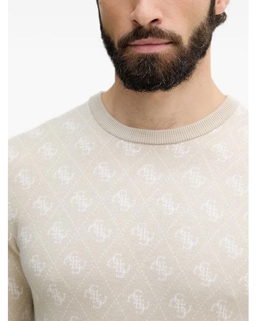 Guess White Logo-Jacquard Sweater for men