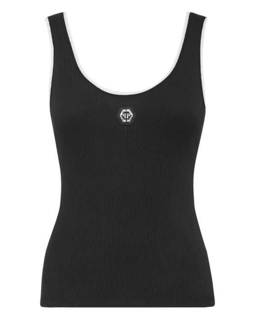 Philipp Plein Black Ribbed Tank Top