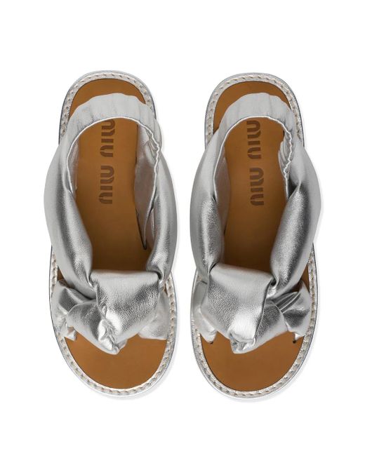 Miu Miu White Knotted Flat Sandals