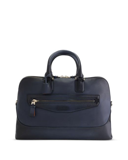 Santoni Blue Leather Laptop Bag for men