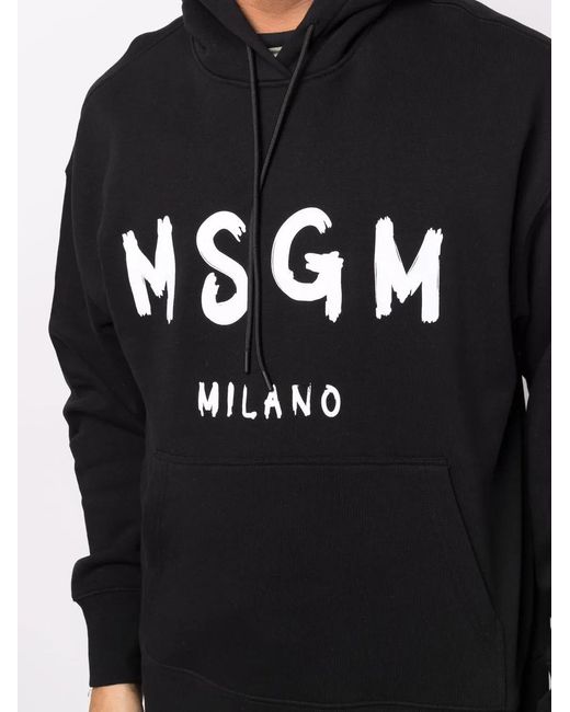 MSGM Black Long-Sleeved Logo Print Hoodie for men