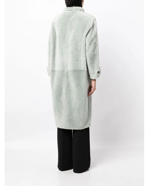 Yves Salomon White Button-Up Mid-Length Coat