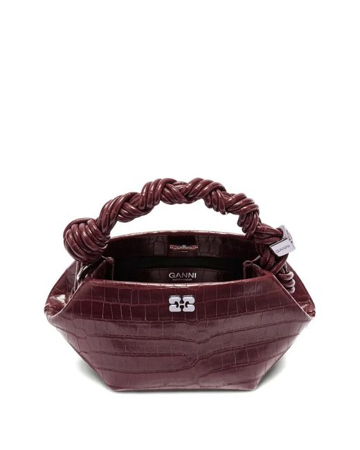 Ganni Purple Mini Bou Twisted-Handle Tote Bag