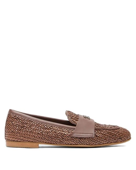 Casadei Brown Hanoi Woven-Leather Loafers