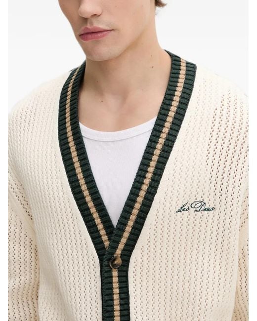 Les Deux Natural Logo-Embroidered Striped-Trim Cardigan for men