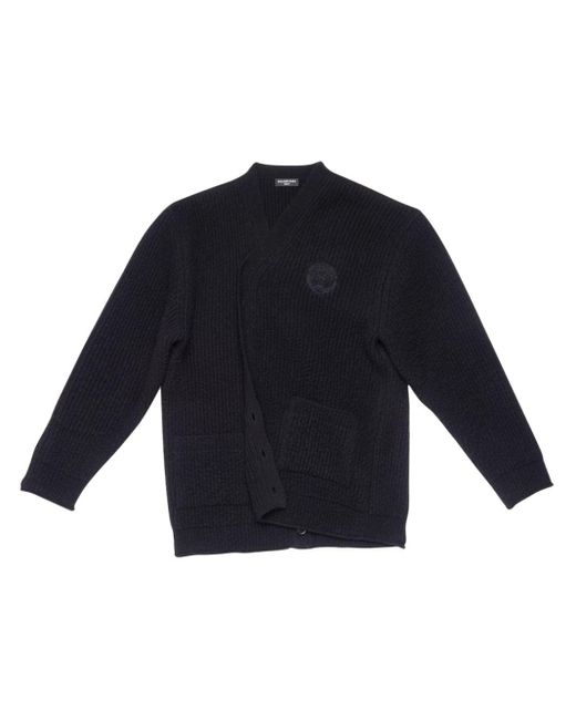 Balenciaga Blue Logo-embroidered Ribbed Cardigan for men