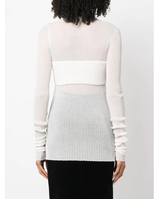 Quira White Semi-Sheer Ribbed-Knit Top
