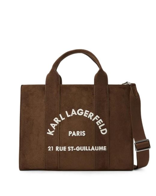 Karl Lagerfeld Brown Medium Rue St-Guillaume Suede Square Tote Bag