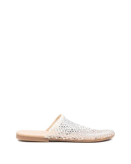 Alysi White Woven Net-Detail Flat Mules