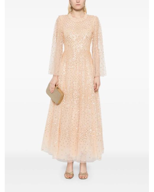Needle & Thread Natural Sequin Dress