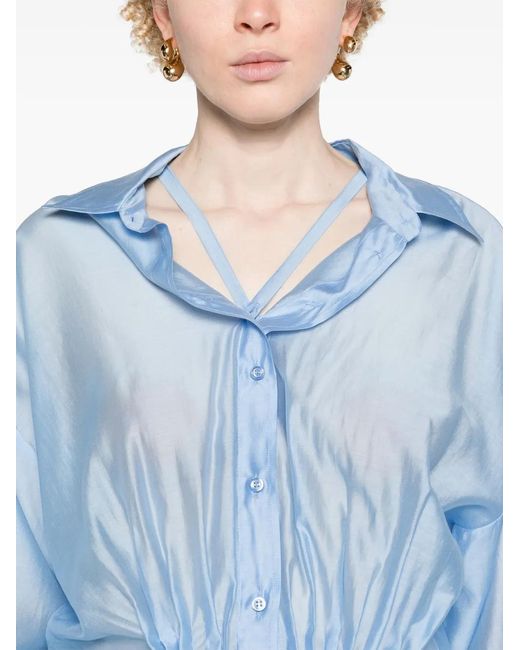 Blanca Vita Blue Pleated Spread-Collar Shirt