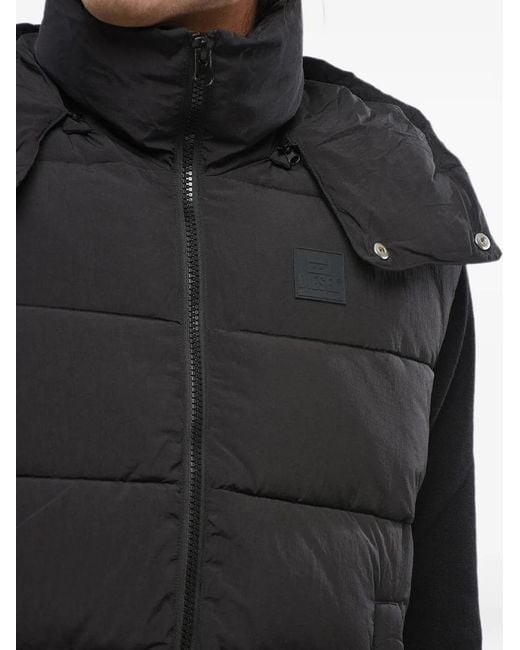 DIESEL Black Quilted Hooded Gilet for men
