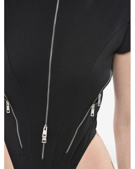 Mugler Black Zip-Detail Short-Sleeve Bodysuit