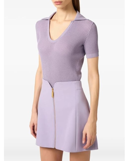 Elisabetta Franchi Purple Knit Polo Shirt With Printed Logo