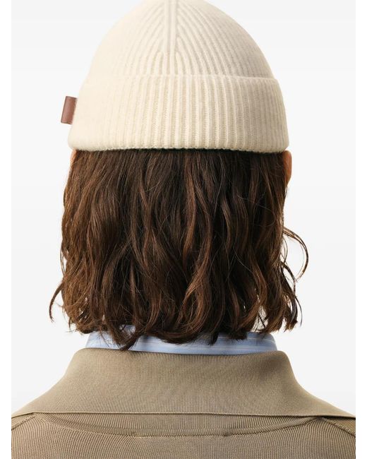 AMI Natural Leather-Label Wool Beanie Hat
