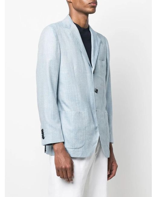 Kiton Blue Single-Breasted Wool-Blend Blazer for men