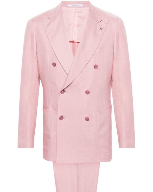 Tagliatore Doppelreihiger Anzug aus Leinen in Pink für Herren