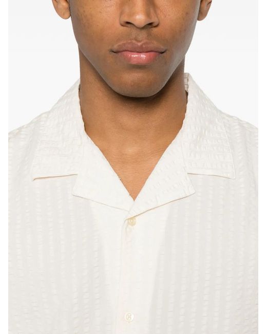 Officine Generale White Chemise En Seersucker À Manches Courtes for men