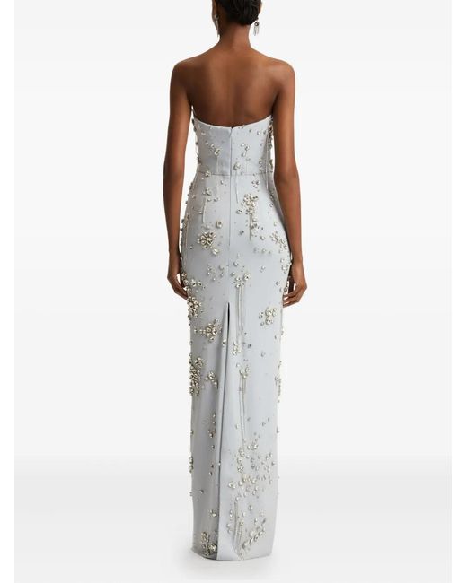 Oscar de la Renta White Crystal-Embellished Strapless Gown