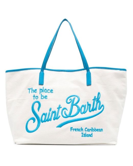 Mc2 Saint Barth Leather Logo-embroidered Tote Bag in White | Lyst Canada