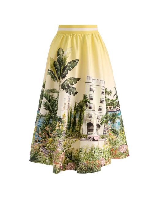 Alice + Olivia White Earla Tropical-Print Flared Skirt