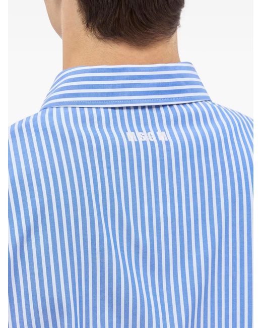MSGM Blue Striped Short-Sleeve Shirt for men
