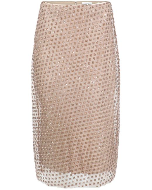 Vince Natural Sequin-embellished Double-layer Straight Skirt