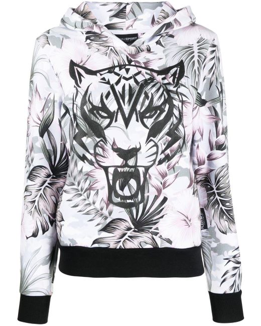 Philipp Plein Tigerprint Detail Hoodie in White Lyst