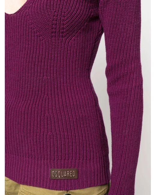 DSquared² Purple Gerippter Pullover Mit Logo-Patch