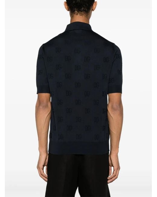 Dolce & Gabbana Blue Dg Logo Silk Shirt for men