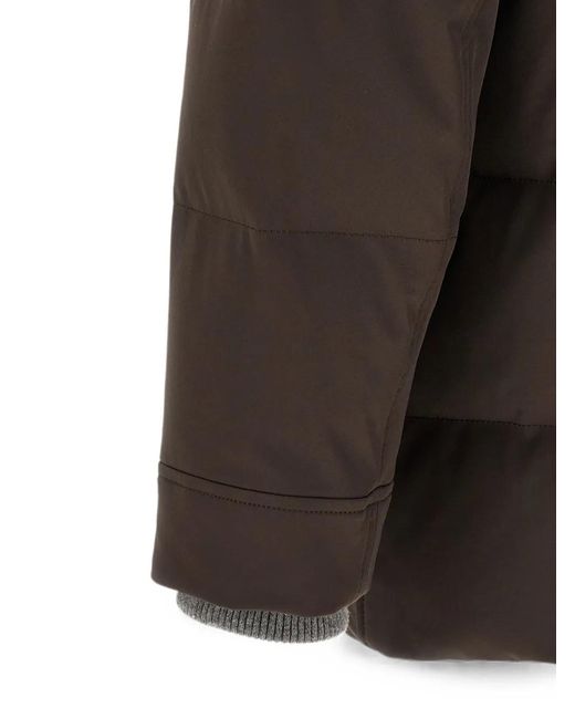 Brunello Cucinelli Black Quilted Hooded Parka for men