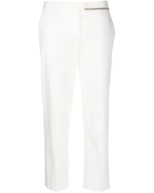 Fabiana Filippi White Beaded-Trim Tapered Trousers