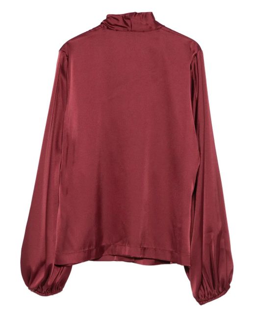 D.exterior Red Pleated Button-Front Blouse