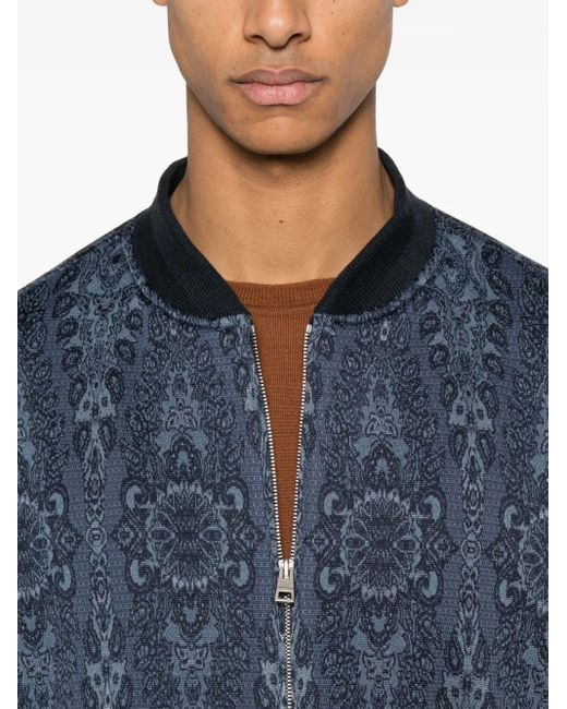 Etro Blue Patterned-Jacquard Bomber Jacket for men