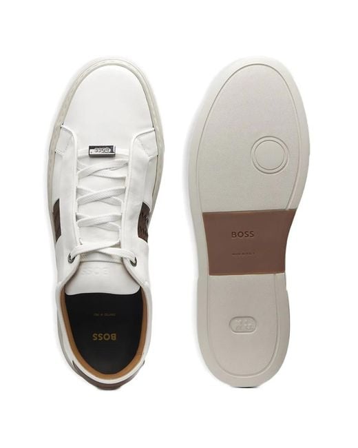 Boss White Gary Woven Leather Sneakers for men