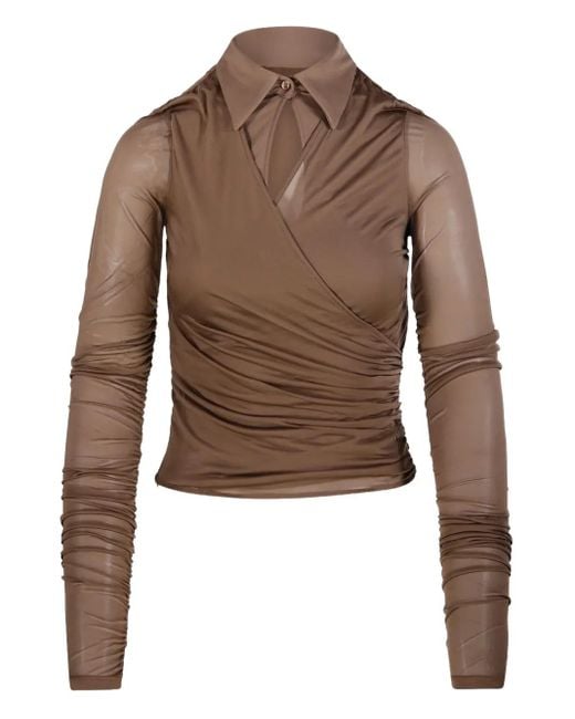 Max Mara Brown Aiello Ruched Collared Shirt