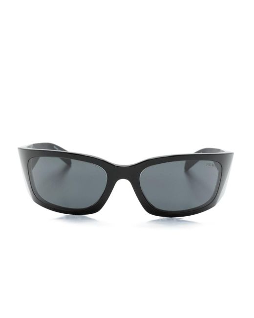 Prada Gray Logo-engraved Biker-style Sunglasses