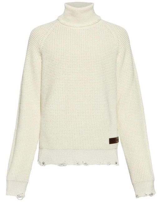 DSquared² Natural Logo-Patch Roll-Neck Knit Jumper For for men