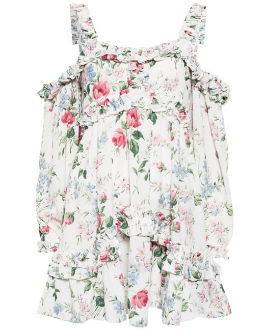 Needle & Thread White Schulterfreies Floral Fantasy Kleid