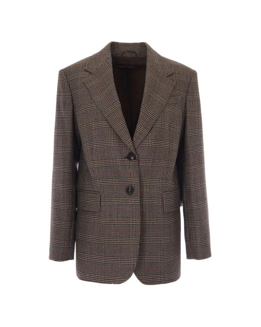 Max Mara Brown Check-Pattern Wool Blazer