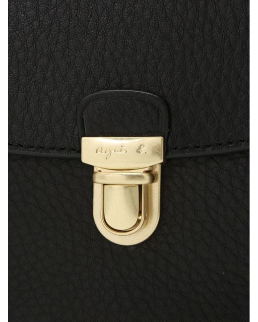 Agnes B. Black Foldover-top Leather Crossbody Bag