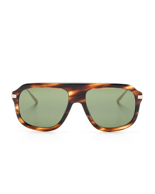 Gucci Green Tortoiseshell-effect Pilot-frame Sunglasses for men