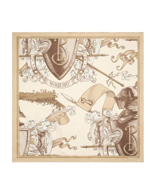 Burberry Natural Etched Knight Printed Silk Scarf