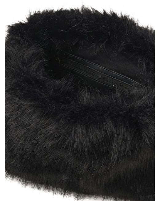 Pinko Faux-fur Logo-plaque Clutch Bag Black