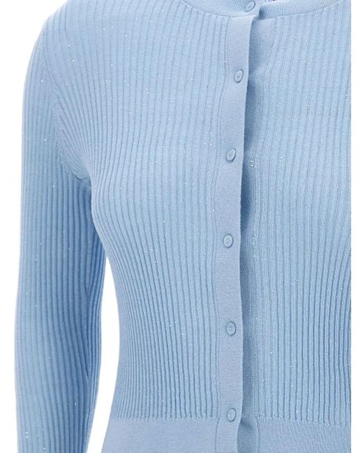 Max Mara Blue Sequin-Embellished Ribbed Cardigan