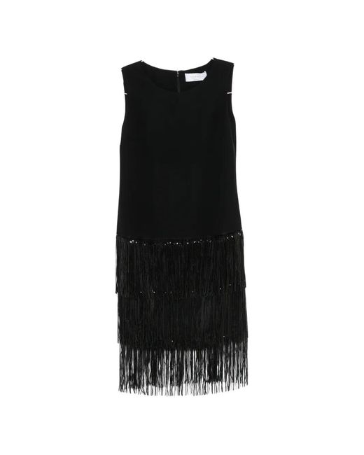 DE SANTIS Black Sequin-Embellished Fringed Midi Dress