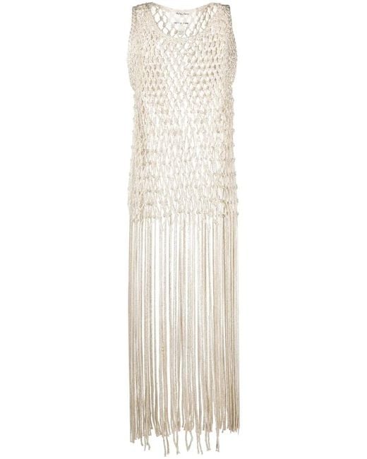 Forte_forte White Crochet Tassel-Trim Dress