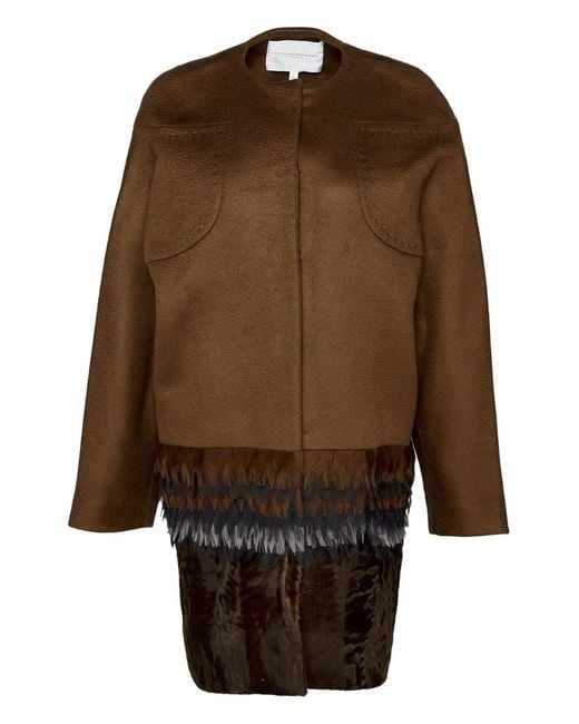 Carolina Herrera Brown Feather-Trimmed Coat